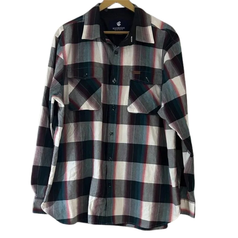 Rocawear Bold Plaid Button Up Flannel Shirt